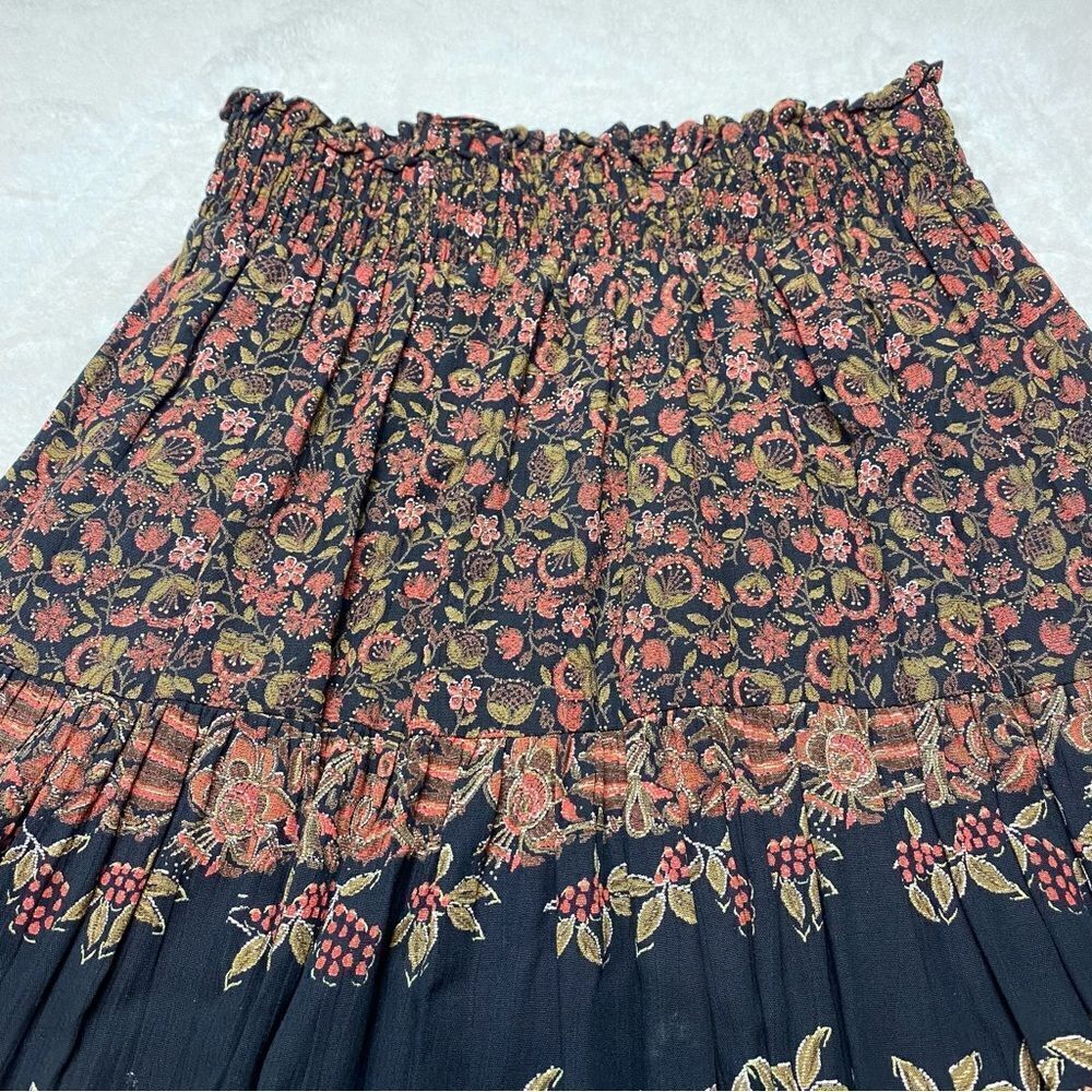 Fortina Vintage Floral Design Black Red Boho Skirt Size Medium - Picture 5 of 11